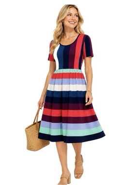 LulaRoe, Amelia color block pleated skirt Striped Women's Dress, Size S